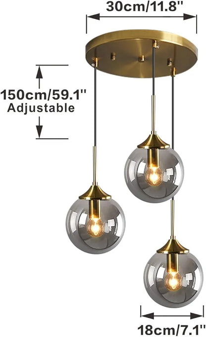 3 Lamp Cluster Smoke Black Glass Ceiling Hanging Light