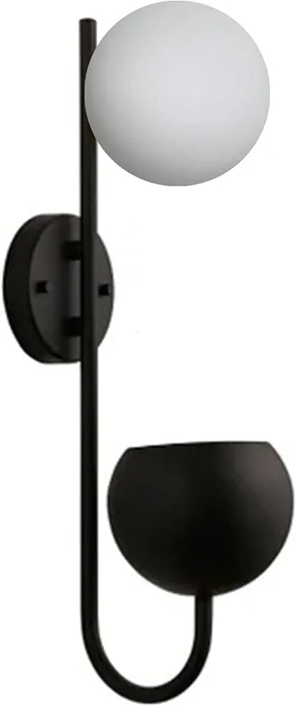 Black & White Metal Wall Lamp With Storage Planter