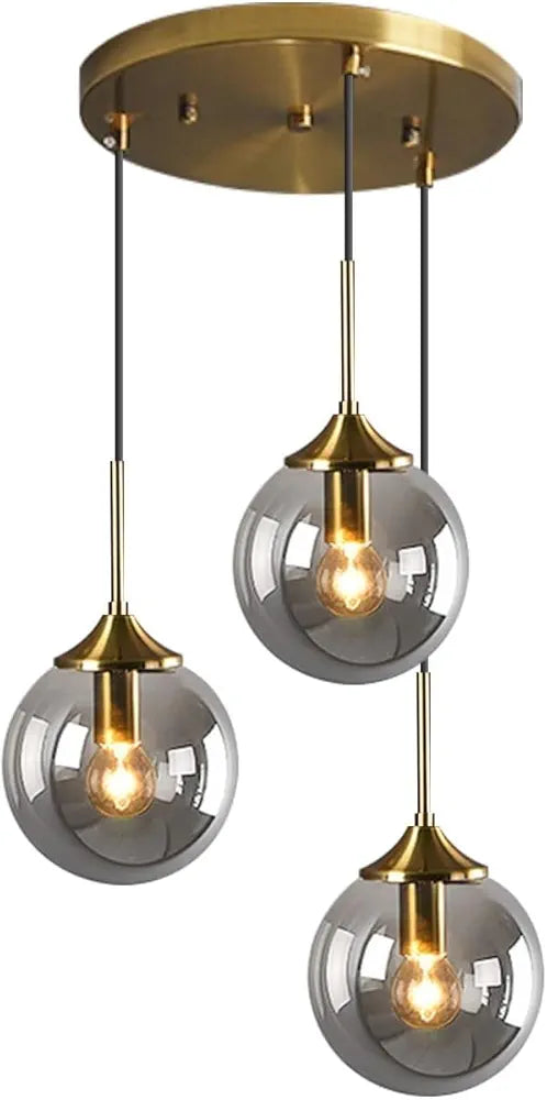 3 Lamp Cluster Smoke Black Glass Ceiling Hanging Light