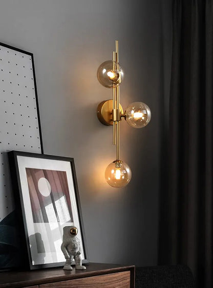 LED Wall Light 3 Lights Glass Wall Sconce Mid Century Modern Globe Wall Light