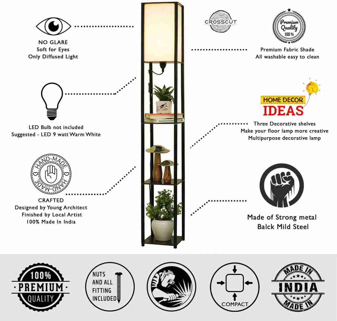 Crosscut Furniture Tower Floor Lamp with 3 Shelf