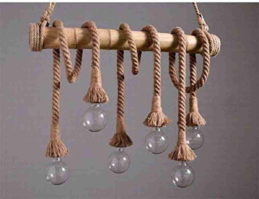 Hemp Rope Bamboo 6 Light Vintage Hanging Lamp Pendant Light