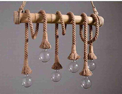 Hemp Rope Bamboo 6 Light Vintage Hanging Lamp Pendant Light
