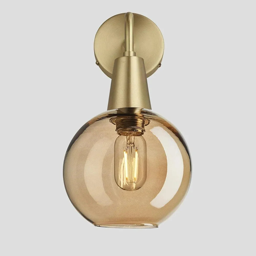 Swan Neck Tinted Glass Globe Wall Light - 7 Inch - Amber
