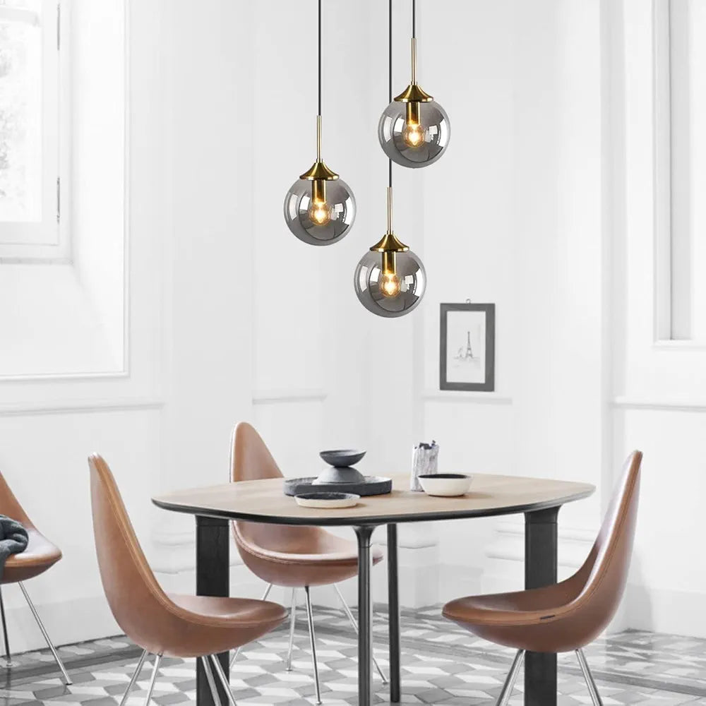 3 Lamp Cluster Smoke Black Glass Ceiling Hanging Light