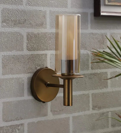 Brown & Transparent Metal Cylinder Shaped Wall Lamp