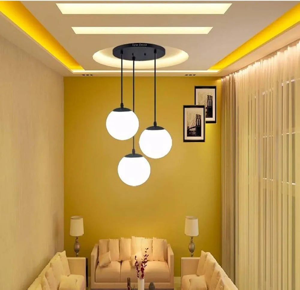 Mini Hanging Vintage Pendant Light Fixture with 3-Light Globe Shade