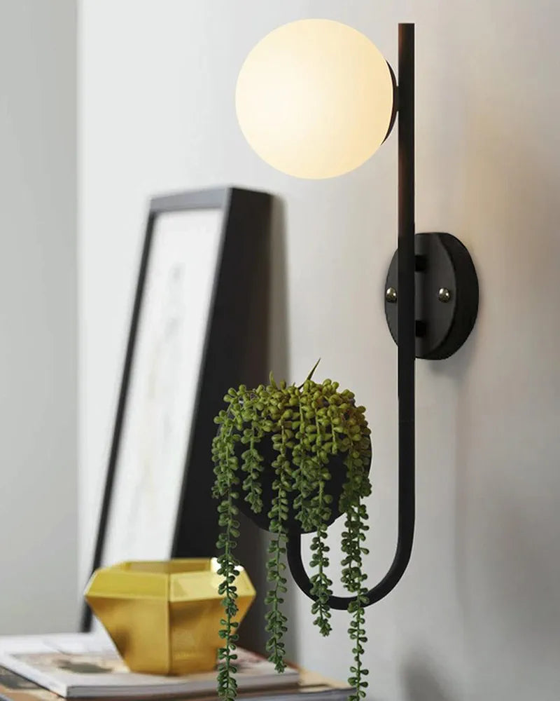 Black & White Metal Wall Lamp With Storage Planter