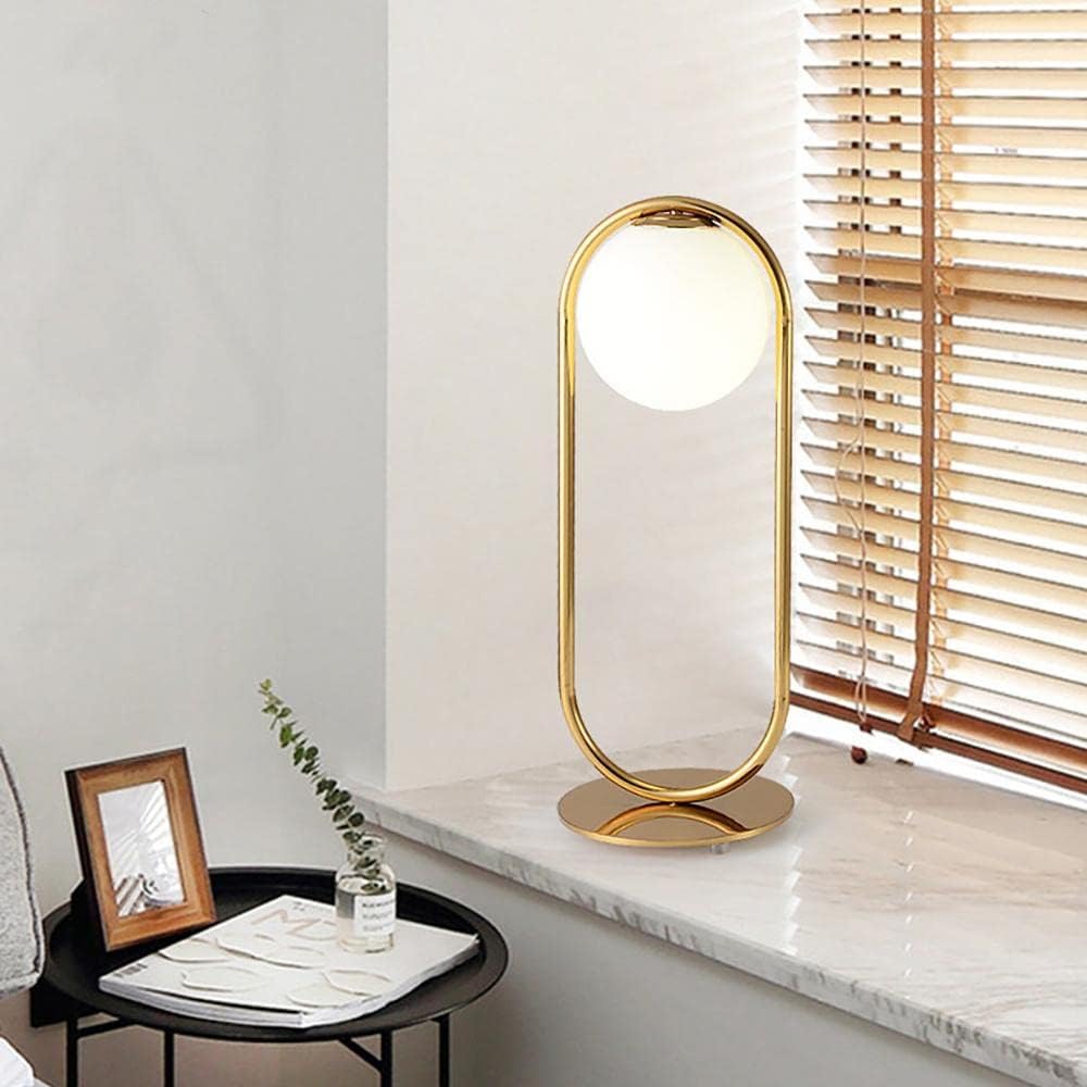Gold Metal White Glass Globe Table Lamp LED for Bedroom