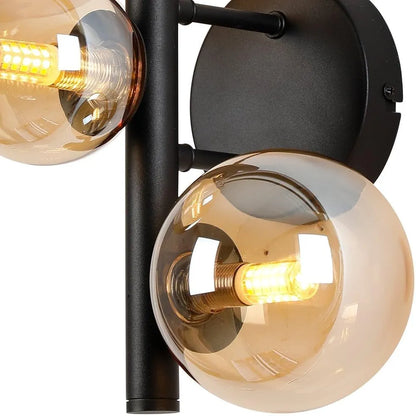 Lumiere Shute 3lt Wall Light in Satin Black & Amber Plated Glass