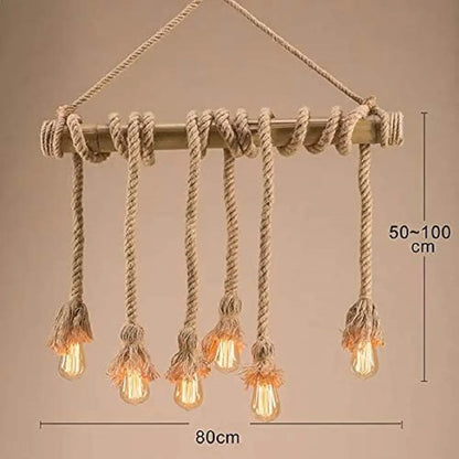 Hemp Rope Bamboo 6 Light Vintage Hanging Lamp Pendant Light
