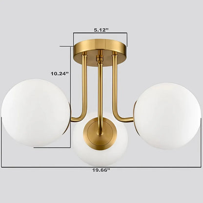 Olivier 23.5 in. 3-Light Brass Gold Bohemian Farmhouse Iron/Frosted Glass LED Semi Flush Mount, White
