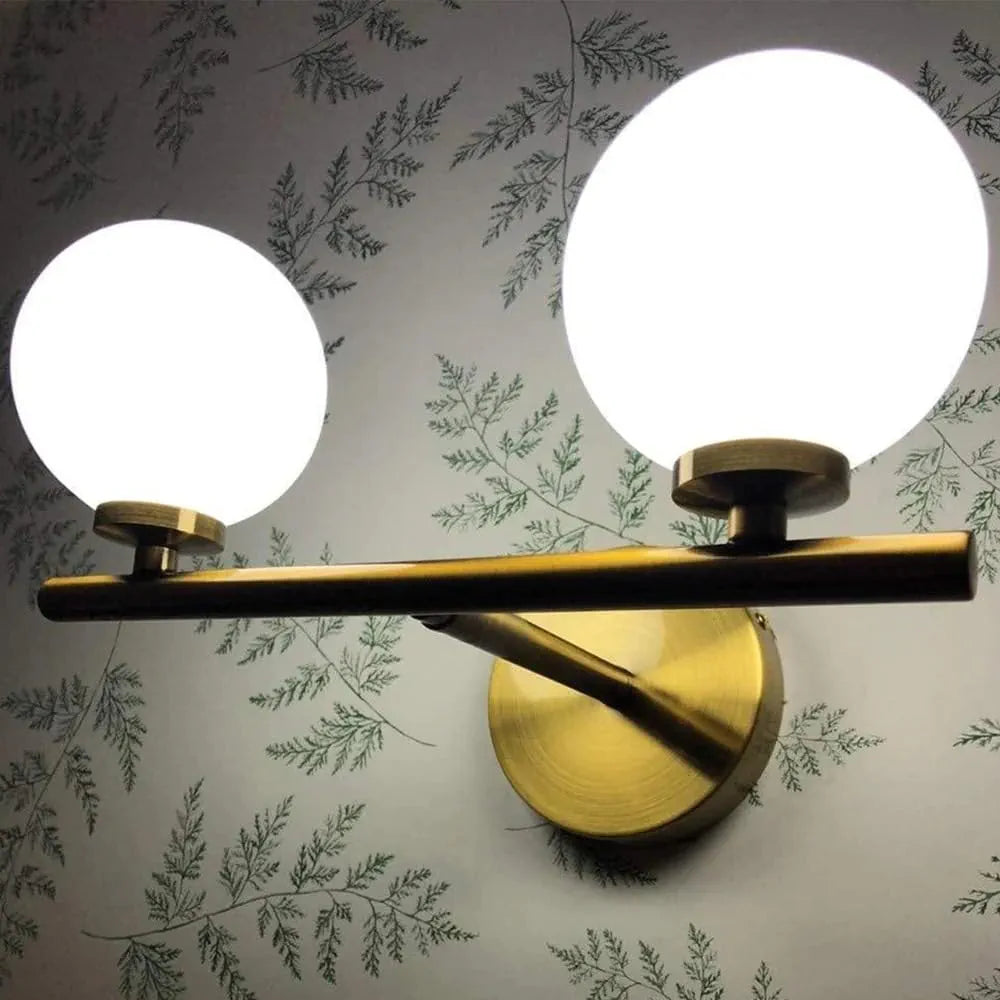 Contemporary Twin Globe Light Milky White Globe Glass Shade Wall Light Vanity Light In Gold