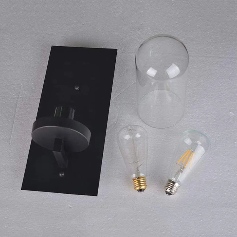 Glass Wall Sconce Rustic Black Metal Wall Lighting Fixture, Vintage Wall Lamps