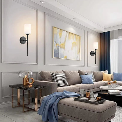 Set of 2 Wall Sconce, Bathroom Vanity Light with Glass, Wall Fixture Matte Black Finish