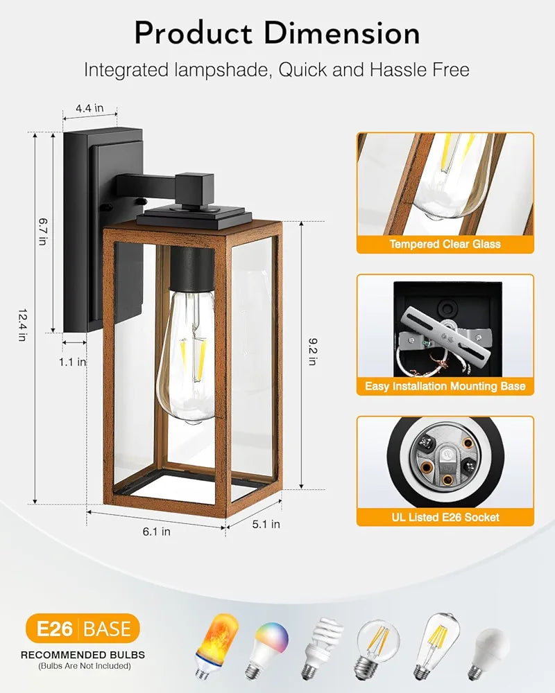 Waterproof Exterior Wall Lanterns with Seed Tempered Glass, Anti-Rust Outdoor Lights