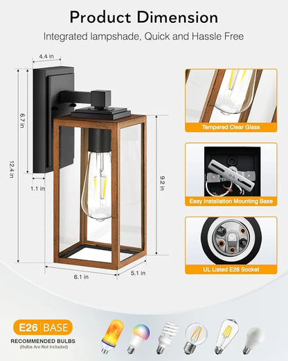 Waterproof Exterior Wall Lanterns with Seed Tempered Glass, Anti-Rust Outdoor Lights