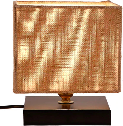 White Jute Shade Country Table Lamp With Black Base