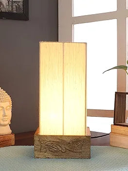 Wooden Off-White Square Table Lamp
