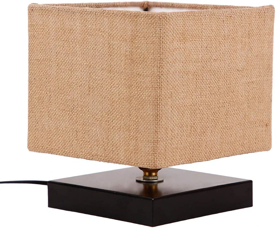 White Jute Shade Country Table Lamp With Black Base