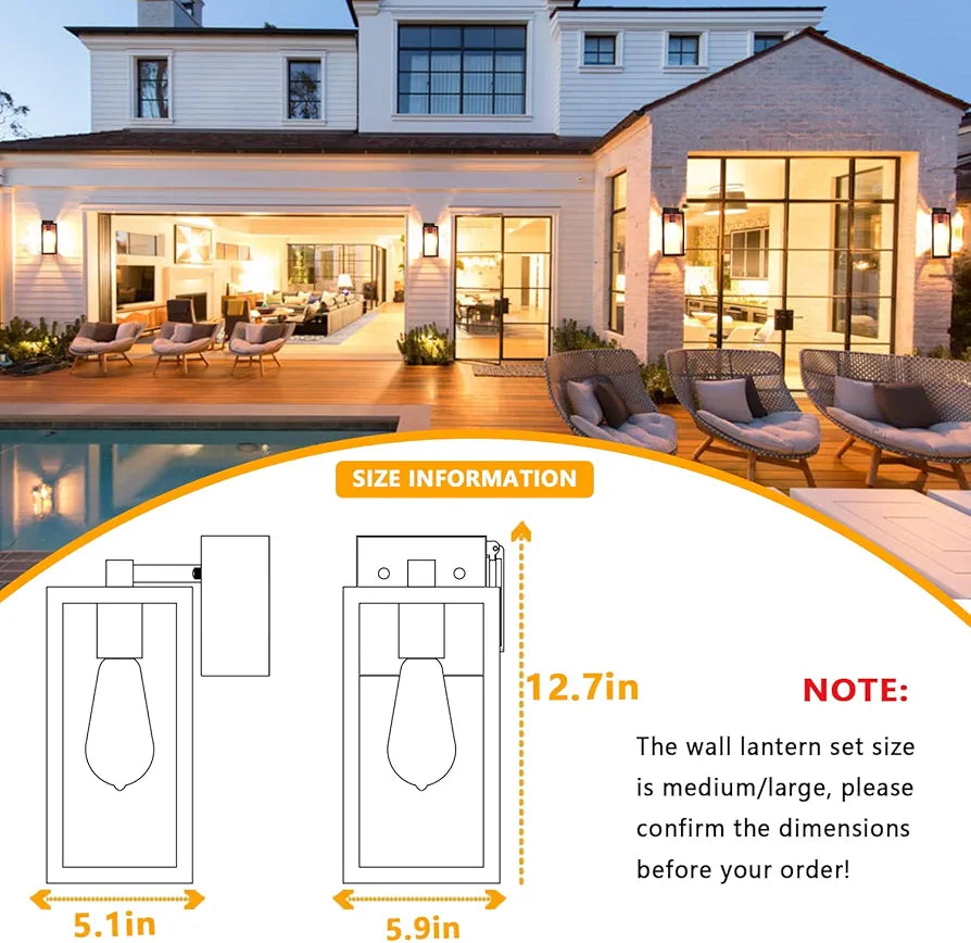 Outdoor Wall Lantern 2 Pack Black Exterior Wall Sconce with Clear Glass Shade Wall Mount Lights