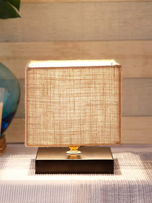 White Jute Shade Country Table Lamp With Black Base