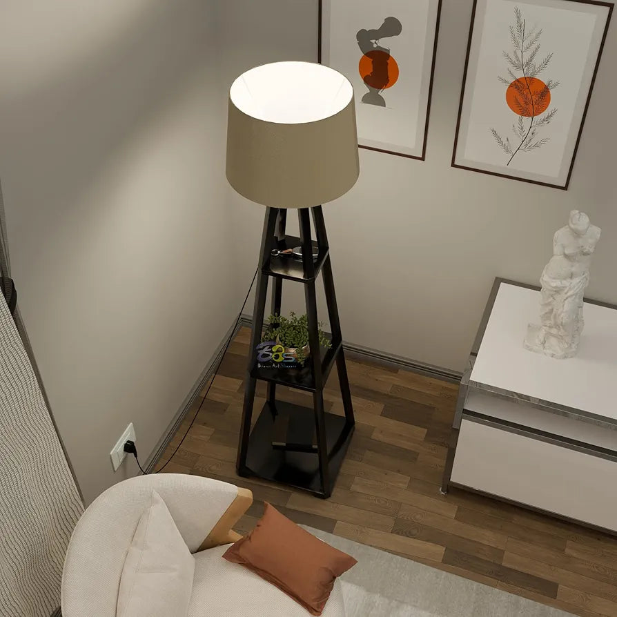 Floor Lamp with Shelves Jute Shade Lamps with Shelf for Home Decoration,Multi Utility Floor Lamps