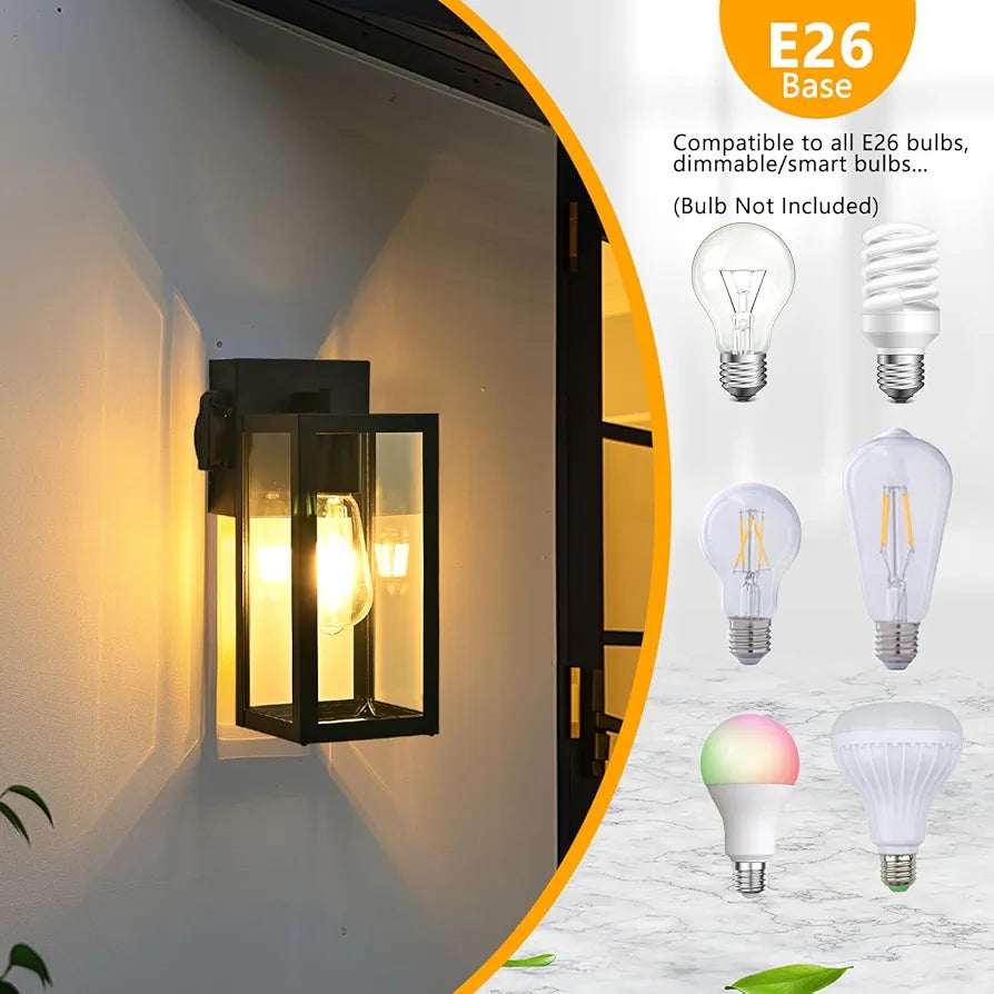 Outdoor Wall Lantern 2 Pack Black Exterior Wall Sconce with Clear Glass Shade Wall Mount Lights