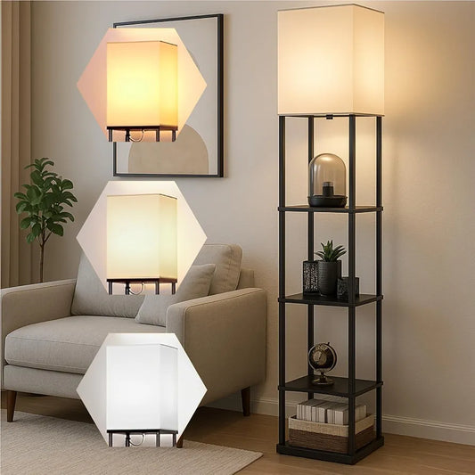 FRESH 5 Tier Metal Floor Lamp with 3 Adjustable Color Mode/Square Lamp with Shelves/Designer Standing Night Lamps