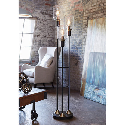 3 Lights 70" Black-Bronze Glass Seeded Glass Floor Lamp