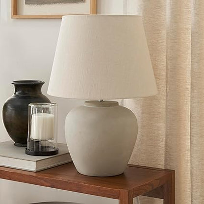 Light Grey Metal Pot Table Lamp for Bedroom, Living Room