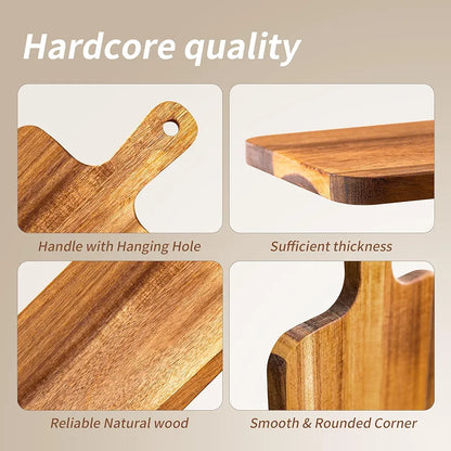 Dim & Dense Natural Wooden Chopping & Serving Board with Handle | 15.75 x 7.68 Inch