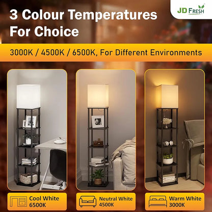 FRESH 5 Tier Metal Floor Lamp with 3 Adjustable Color Mode/Square Lamp with Shelves/Designer Standing Night Lamps