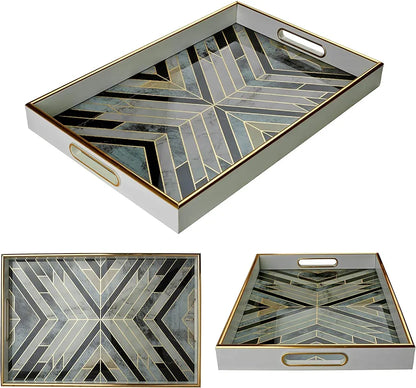 Dim & Dense Premium Grey Rectangular Decorative Tray | 12 x 15 Inch | MDF with Enamel Finish