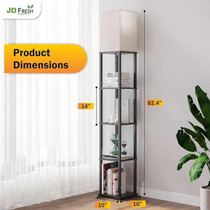 FRESH 5 Tier Metal Floor Lamp with 3 Adjustable Color Mode/Square Lamp with Shelves/Designer Standing Night Lamps
