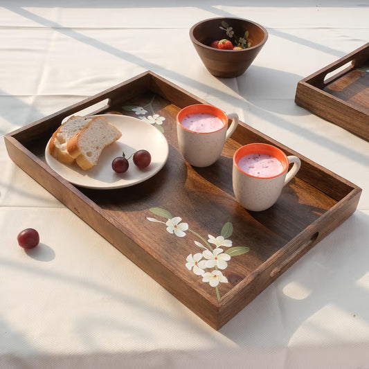 Dim & Dense Premium Walnut Wooden Rectangular Decorative Tray | 12 x 15 Inch | Enamel Finish