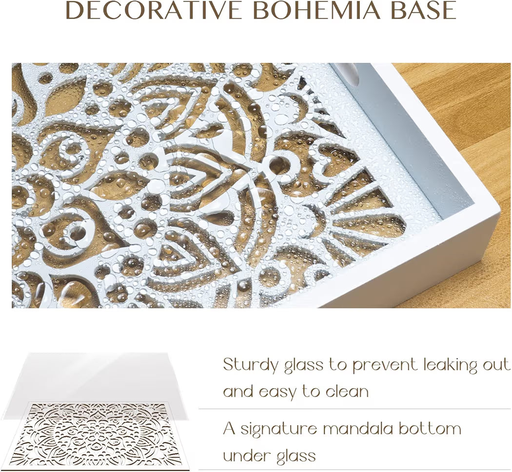 Dim & Dense Premium White MDF Rectangular Decorative Tray | 12 x 15 Inch | Laser Cut Design