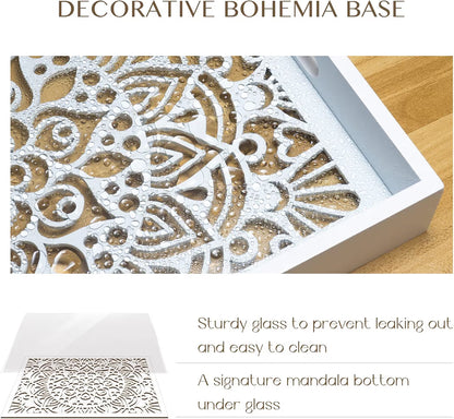Dim & Dense Premium White MDF Rectangular Decorative Tray | 12 x 15 Inch | Laser Cut Design