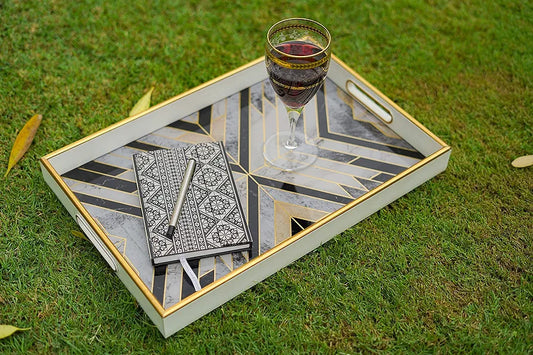 Dim & Dense Premium Grey Rectangular Decorative Tray | 12 x 15 Inch | MDF with Enamel Finish