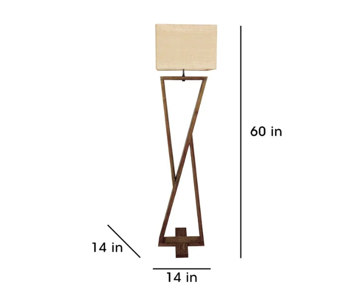 Wooden Floor Lamp with Brown Base and Jute Fabric Lampshade