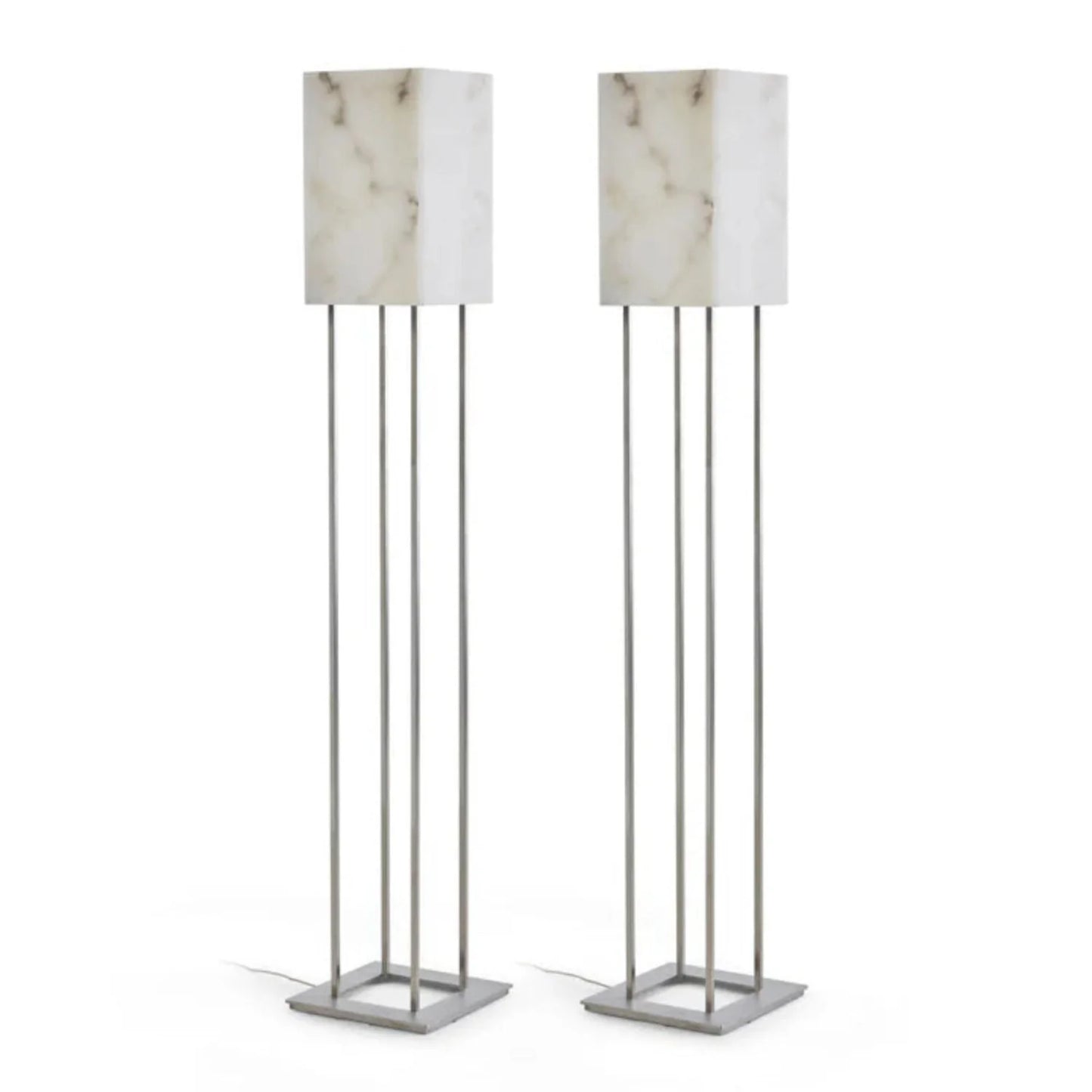 Alabaster Set Of 2  Standing Floor Lamp With Fabric Square Shade