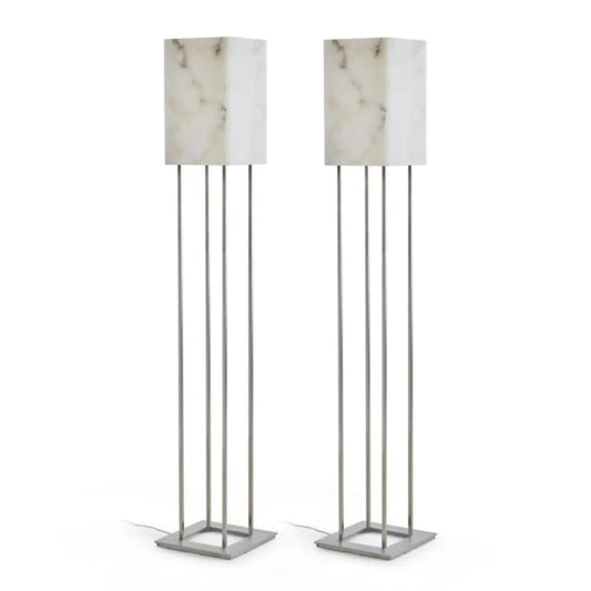 Alabaster Set Of 2  Standing Floor Lamp With Fabric Square Shade