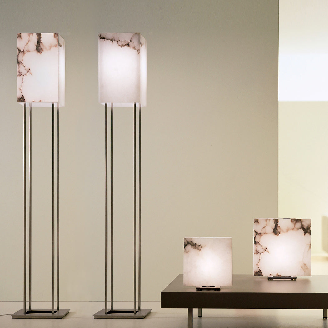 Alabaster Set Of 2  Standing Floor Lamp With Fabric Square Shade