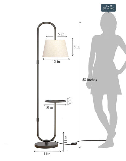 Modern Shelf Floor Lamp Standing Black Polished 5ft Height with Shelf