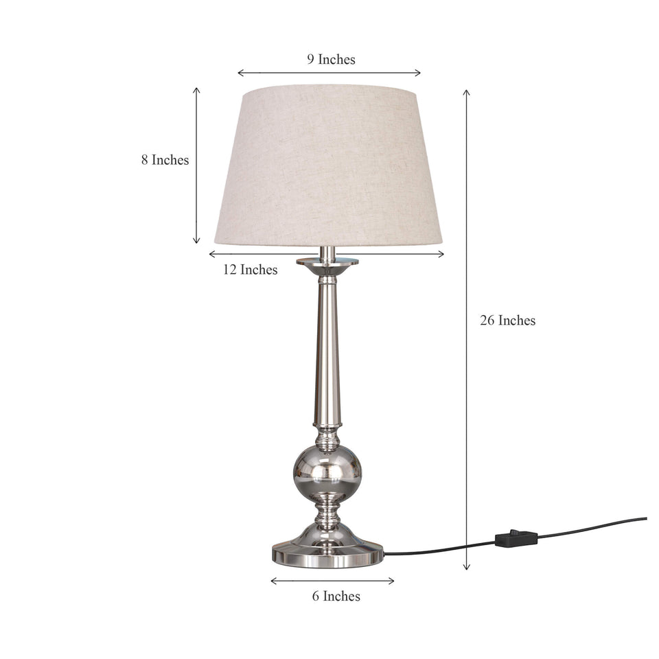 Stylish Silver Table Lamp Bedroom Off White 12 inches Lampshade
