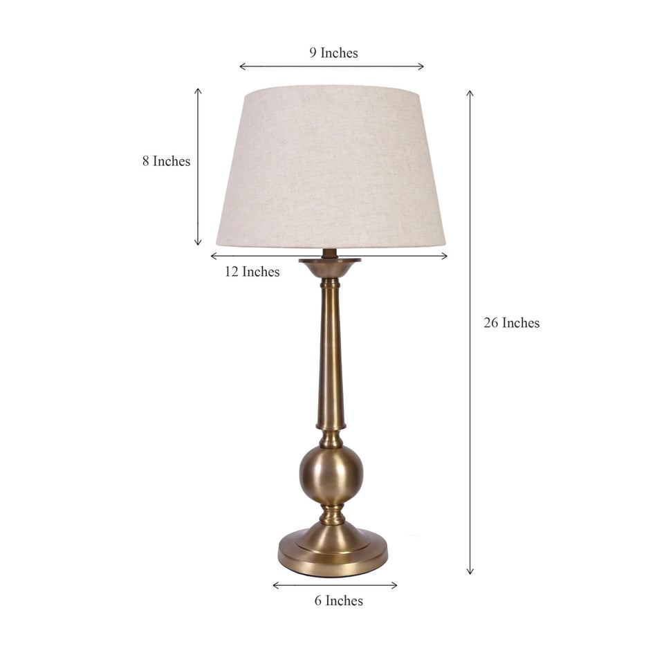 Brass Antique Finish Gold Table Lamp with Off White 10 Inch Lampshade