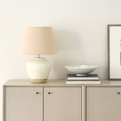 Light Grey Metal Pot Table Lamp for Bedroom, Living Room