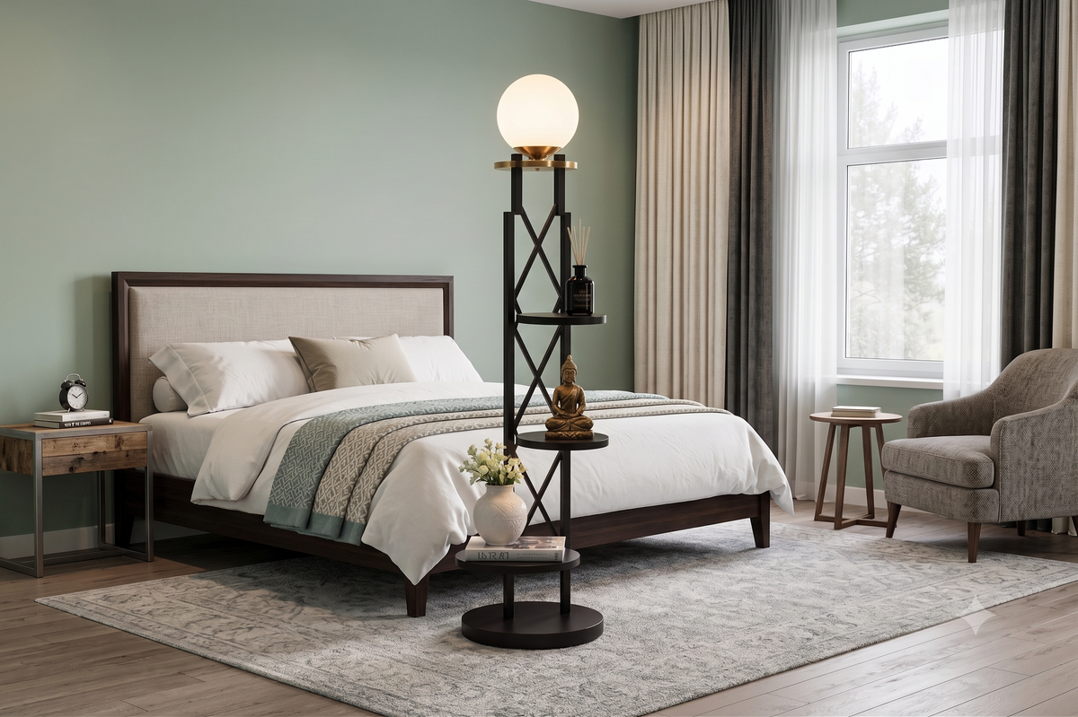 AuraShelf Vertex Floor Lamp with Built-In Display Shelf for Living Room & Bedroom