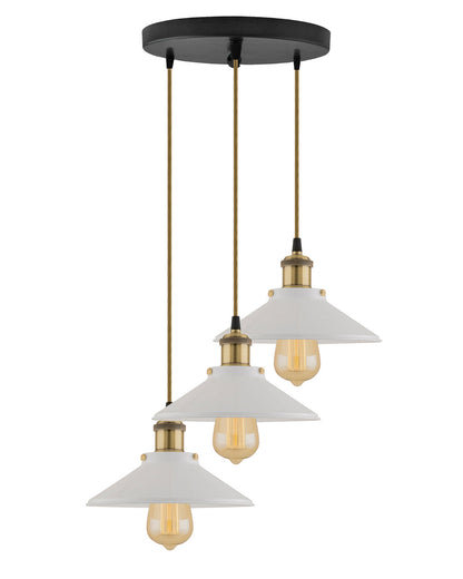 3-Lights Linear White Cone Shade Cluster Chandelier Hanging Light, Decorative, Black, Kitchen Area and Dining Room Light, LED/Filament Light