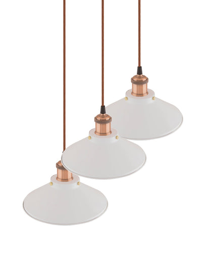 3-Lights Linear White Cone Shade Cluster Chandelier Hanging Light, Decorative, Black, Kitchen Area and Dining Room Light, LED/Filament Light